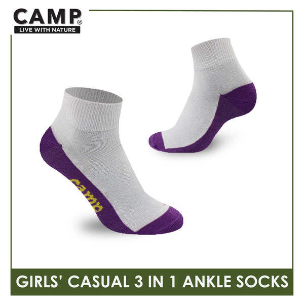 Camp Girls' Cotton Lite Casual Ankle Socks 3 pairs in a pack CGC5