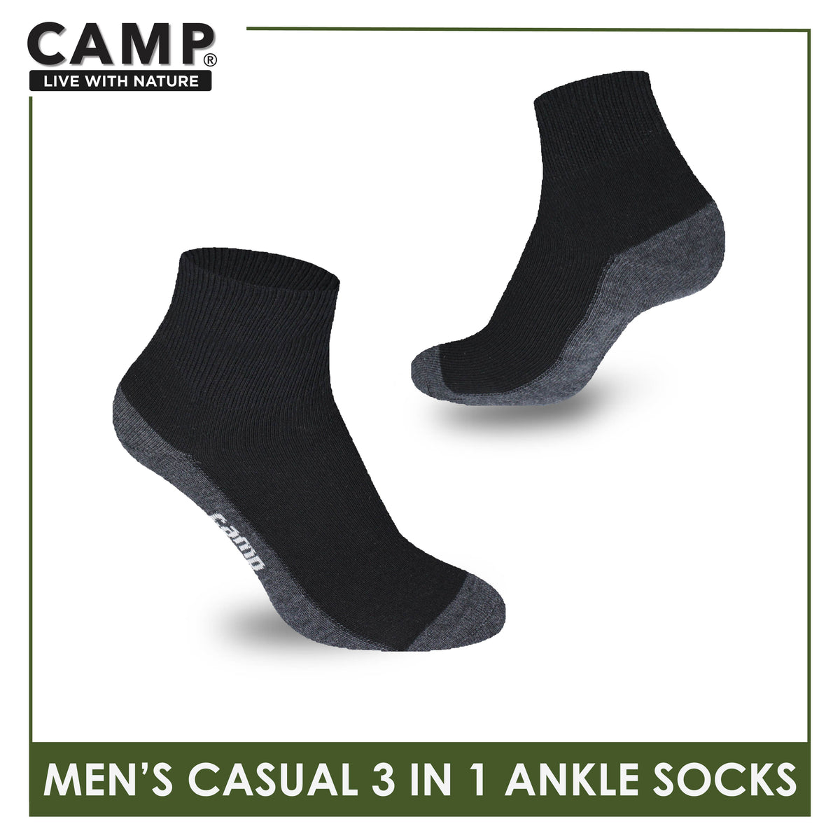 Camp Men's Cotton Lite Thin Casual Ankle Socks 3 pairs in a pack CMC5