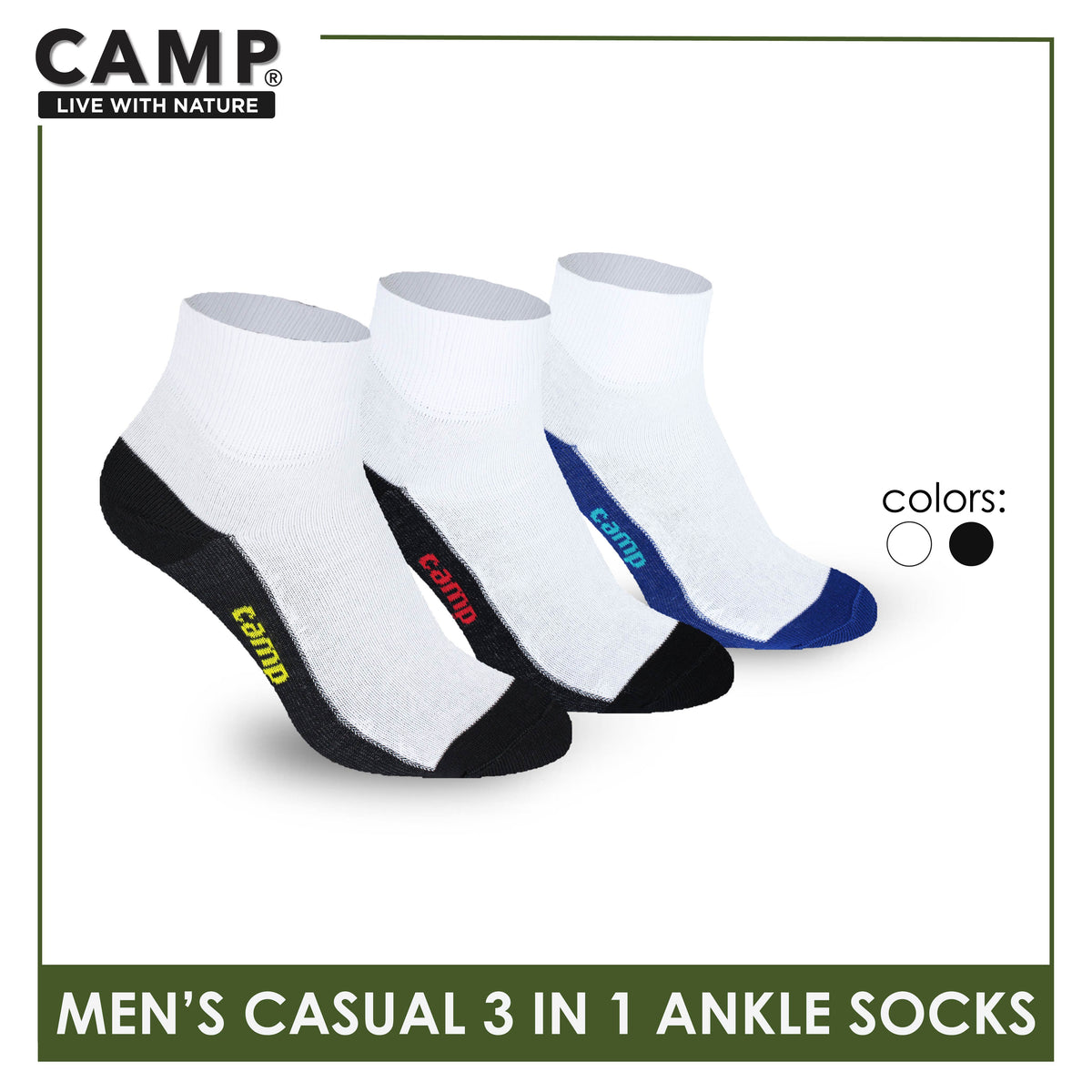 Camp Men's Cotton Lite Thin Casual Ankle Socks 3 pairs in a pack CMC5