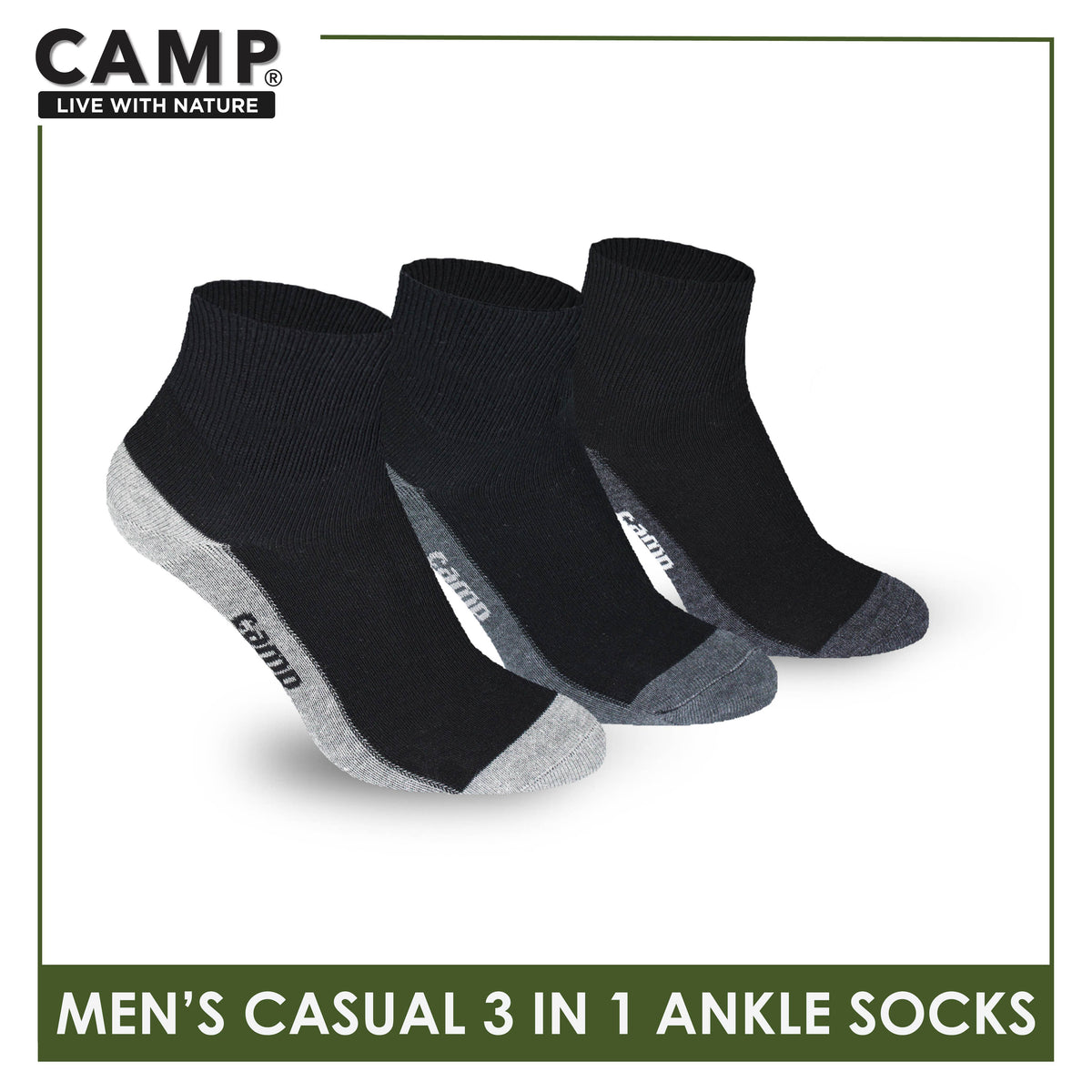 Camp Men's Cotton Lite Thin Casual Ankle Socks 3 pairs in a pack CMC5