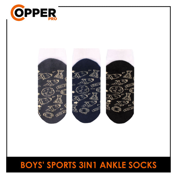 Burlington Boys' Copper Pro Antimicrobial Cotton Thick Sports Ankle Socks 3 pairs in a pack CPBSG2301