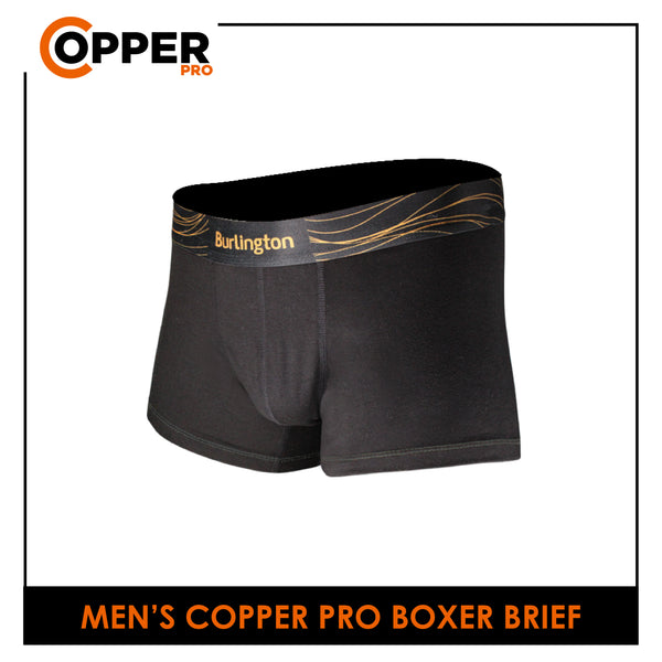 Burlington Men's Copper Pro Antimicrobial Cotton Spandex Boxer Brief 1 Piece Underwear CPMBB1201