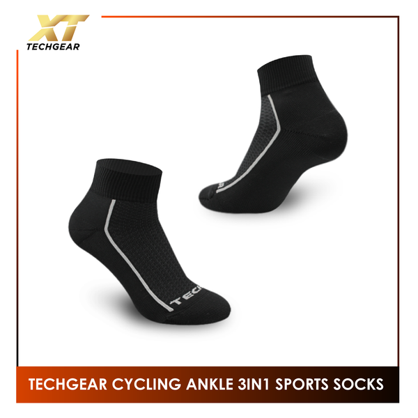 Burlington Men's Techgear Drift Cycling Thick Sports Ankle Socks 3 pairs in a pack TGMBG1401
