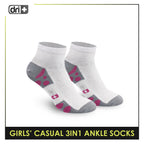 Dri Plus Girls' Children Cotton Ankle Lite Thin Casual Socks 3 pairs in 1 pack DGCG11