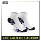 Dri Plus Girls' Children Cotton Ankle Lite Thin Casual Socks 3 pairs in 1 pack DGCG11