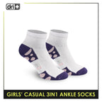 Dri Plus Girls' Children Cotton Ankle Lite Thin Casual Socks 3 pairs in 1 pack DGCG11