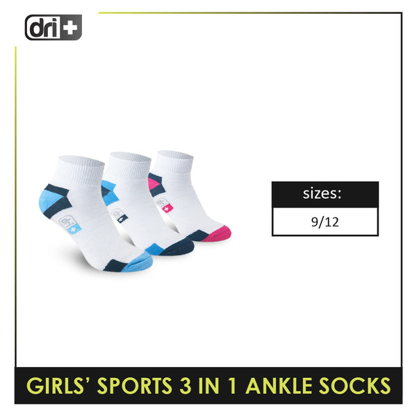 Dri Plus Girls' Children Thick Sports Ankle Socks 3 pairs in a pack DGSG6