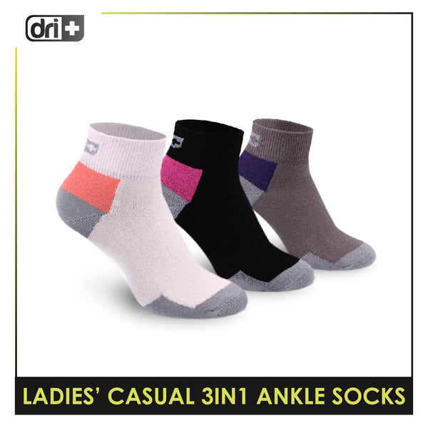 Dri Plus Ladies' Lite Casual Ankle Socks 3 pairs in a pack DLCG2302