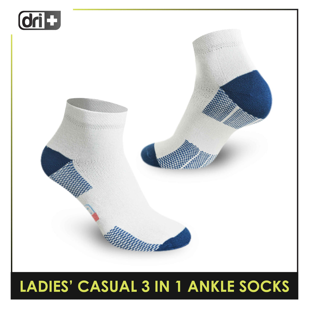 Dri Plus Ladies' Cotton Lite Thin Casual Ankle Socks 3 pairs in a pack DLCKG25
