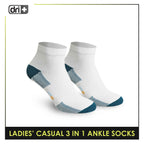 Dri Plus Ladies' Cotton Lite Thin Casual Ankle Socks 3 pairs in a pack DLCKG25