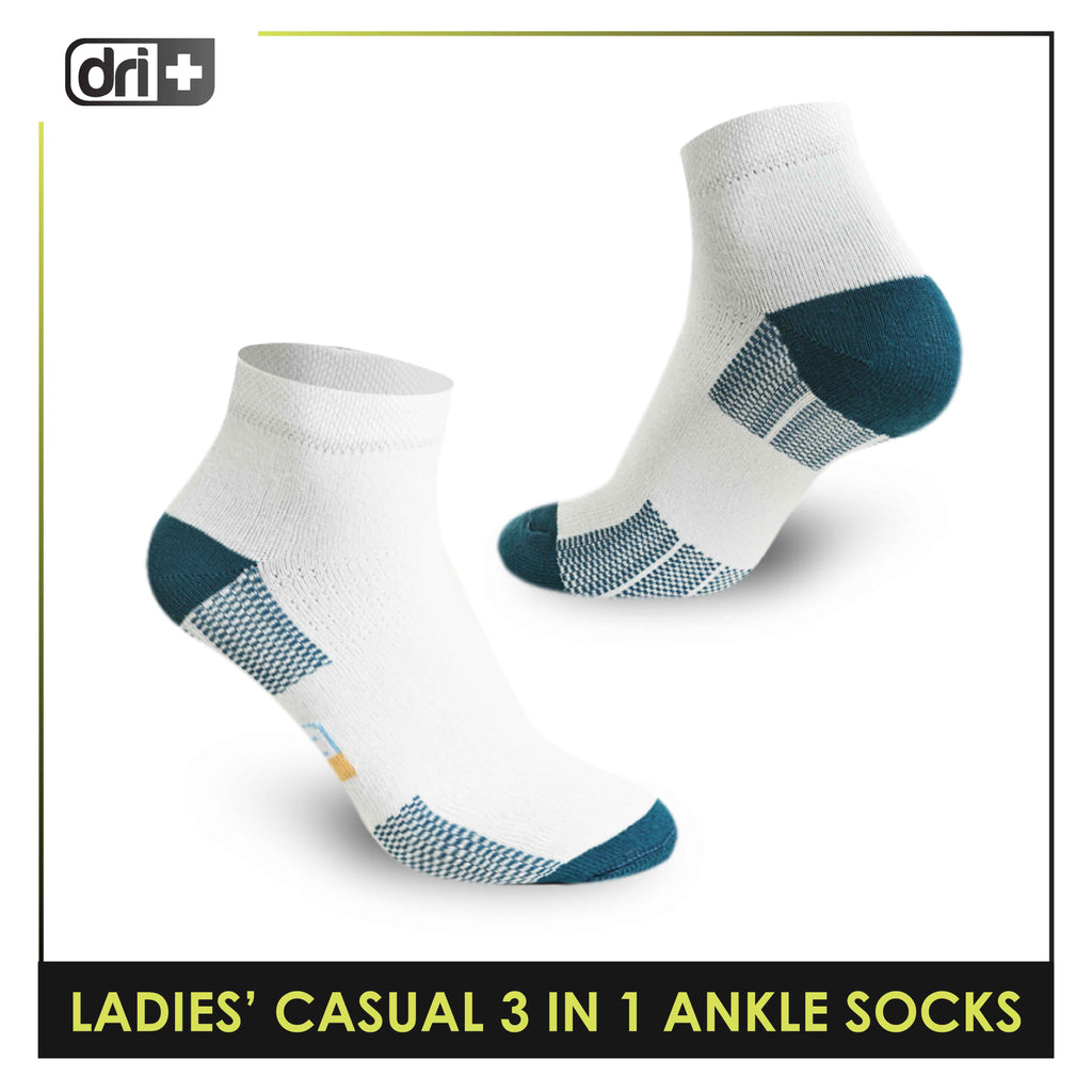 Dri Plus Ladies' Cotton Lite Thin Casual Ankle Socks 3 pairs in a pack DLCKG25