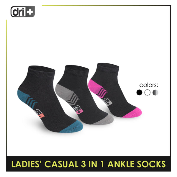 Dri Plus Ladies' Lite Casual Ankle Socks 3 pairs in a pack DLCKG29