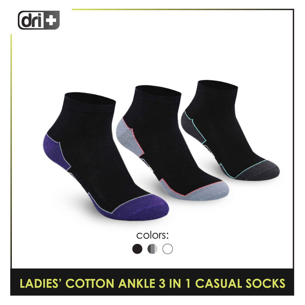 Dri Plus Ladies’ Lite Thin Casual Ankle Socks 3 pairs in a pack DLCKG31