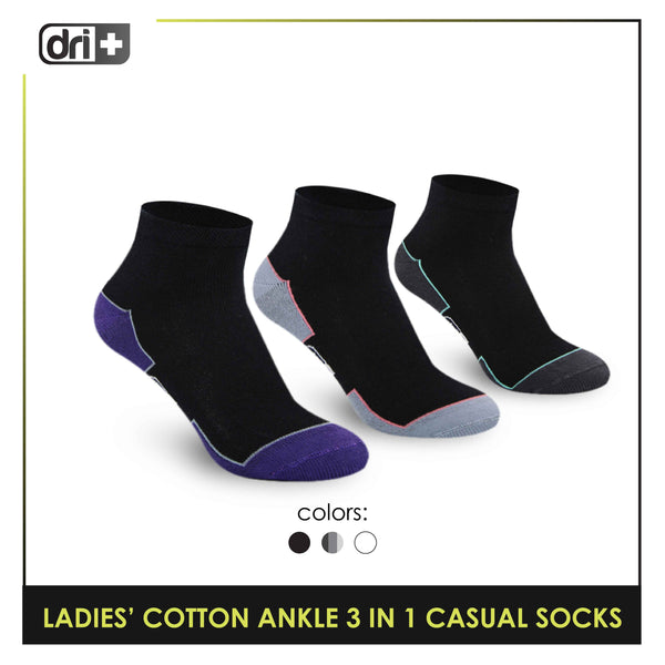 Dri Plus Ladies' Lite Casual Ankle Socks 3 pairs in a pack DLCKG31