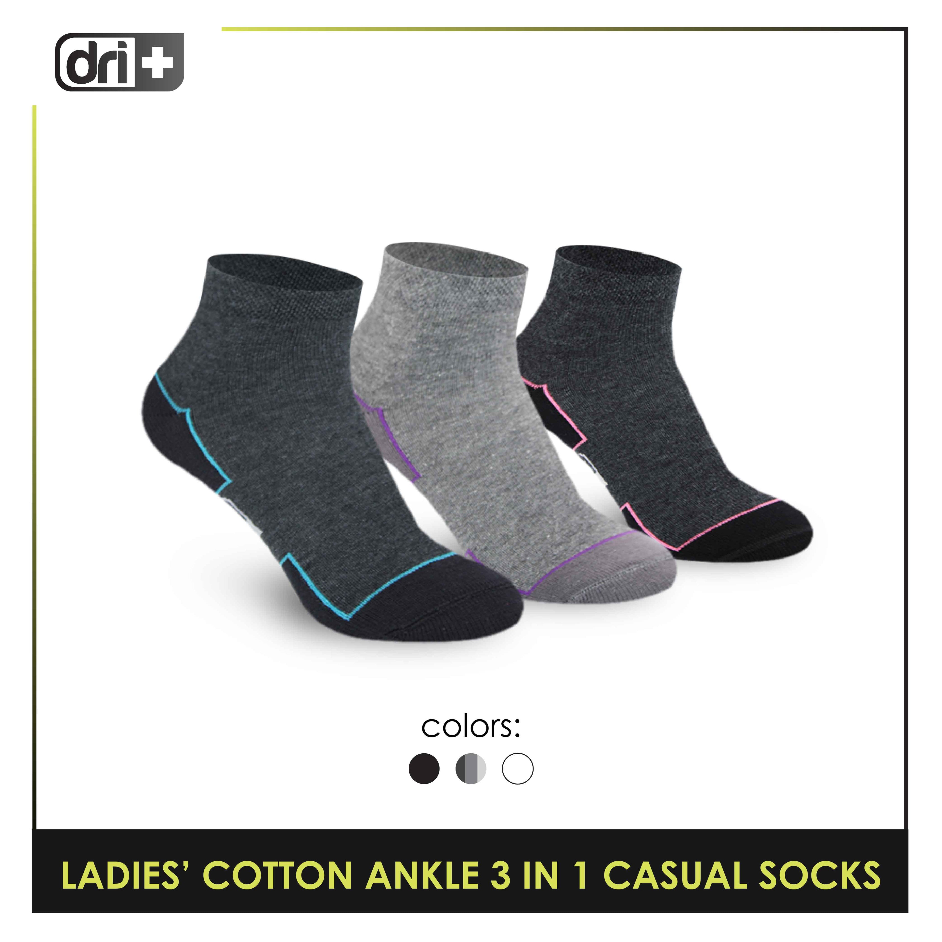 Dri Plus Ladies’ Lite Thin Casual Ankle Socks 3 pairs in a pack DLCKG31