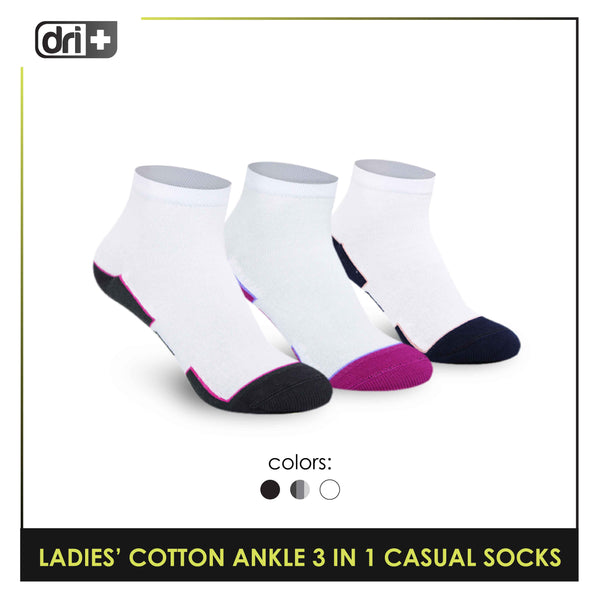 Dri Plus Ladies' Lite Casual Ankle Socks 3 pairs in a pack DLCKG31