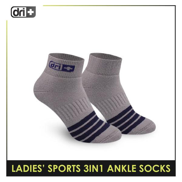 Dri Plus Ladies' Thick Sports Ankle Socks 3 pairs in a pack DLSG2101