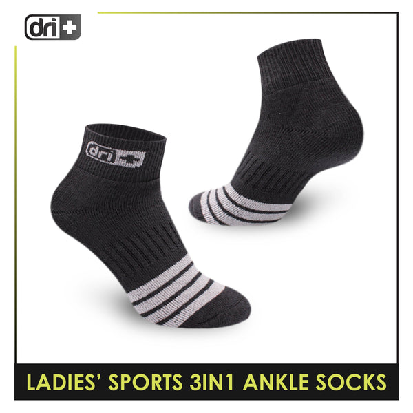Dri Plus Ladies' Thick Sports Ankle Socks 3 pairs in a pack DLSG2101