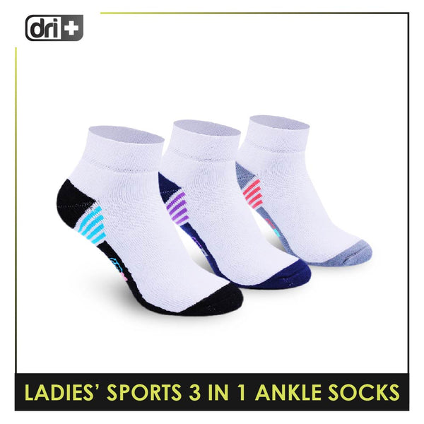 Dri Plus Ladies' Thick Cotton Sports Ankle Socks 3 pairs in a pack DLSKG14