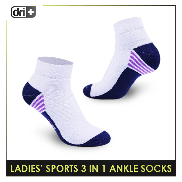 Dri Plus Ladies' Thick Cotton Sports Ankle Socks 3 pairs in a pack DLSKG14