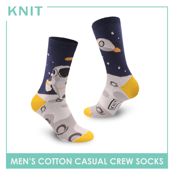 Knit Men's Moon Astronaut Constellation Cotton Light Performance Crew Socks 1 Pair KMC2405