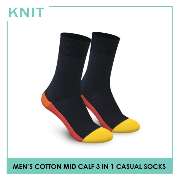 Knit KMCG4 Men's Cotton Crew Casual Socks 3-in-1 Pack (4761606160489)