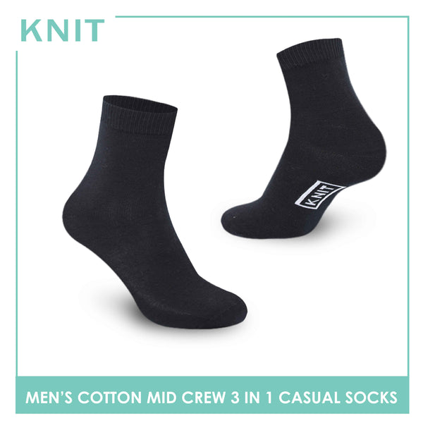 Knit Men’s Cotton Mid Crew 3-in-1 Lite Casual Socks KMCKG3 (6694446989417)