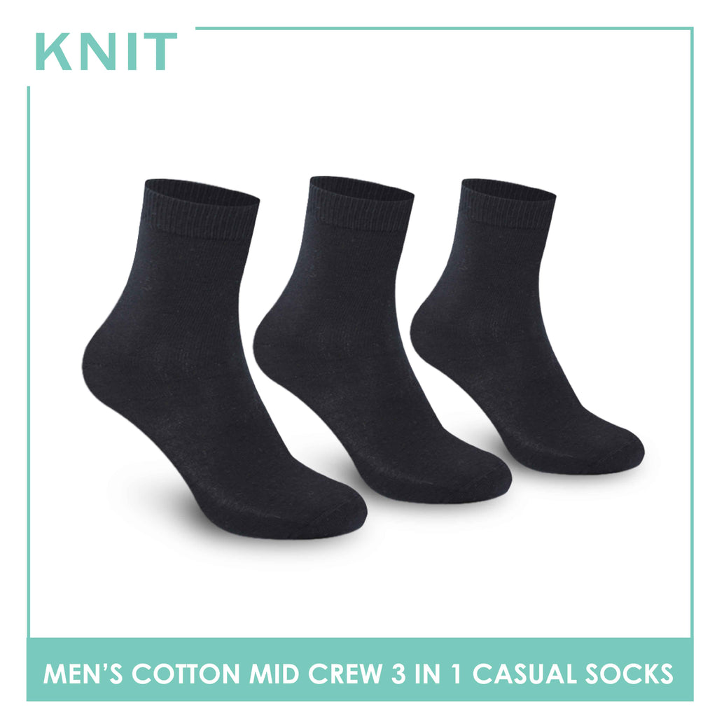 Knit Men’s Cotton Mid Crew 3-in-1 Lite Casual Socks KMCKG3 (6694446989417)