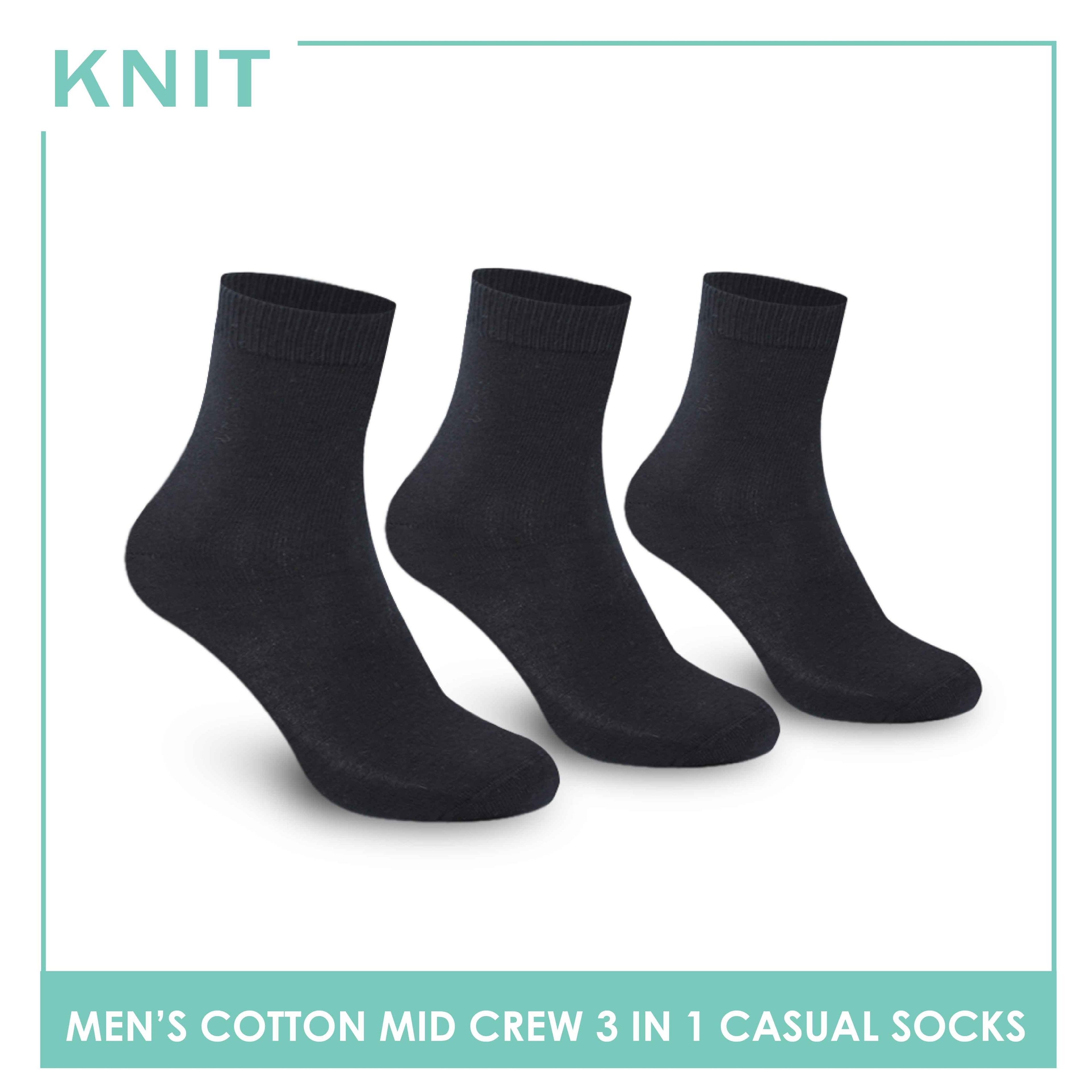 Knit Men’s Cotton Mid Crew 3-in-1 Lite Casual Socks KMCKG3 (6694446989417)