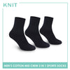Knit Men's Cotton Mid Crew 3 pairs in a pack Thick Sport Socks KMSKG3