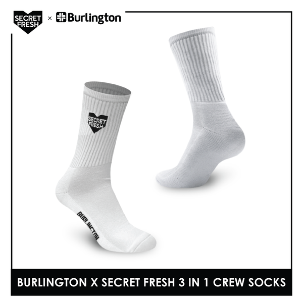 Burlington BMSSE1101 Mens' Cotton Lite Sports Crew socks X Secret Fresh Pack of 3 (6566426902633)