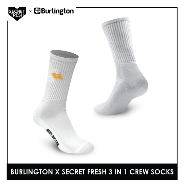 Burlington BMSSE1101 Mens' Cotton Lite Sports Crew socks X Secret Fresh Pack of 3 (6566426902633)