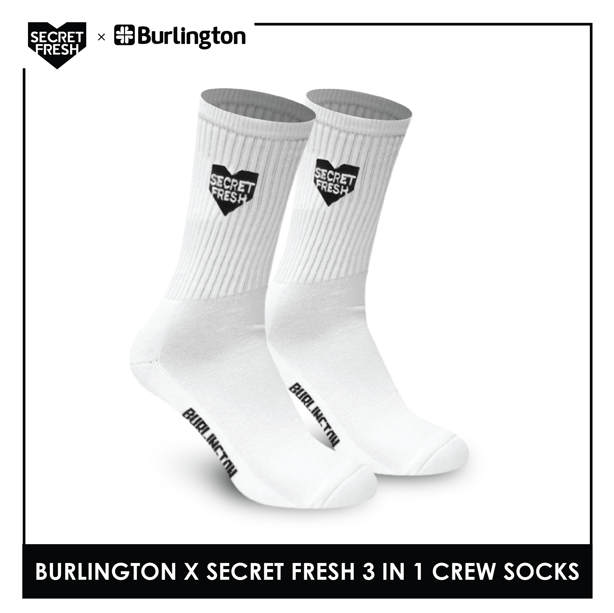 Burlington BMSSE1101 Mens' Cotton Lite Sports Crew socks X Secret Fresh Pack of 3 (6566426902633)