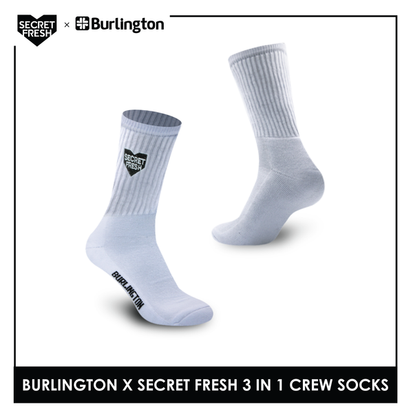 Burlington BMSSE1102 Mens' Cotton Lite Sports Crew socks X Secret Fresh Pack of 3 (6566428016745)