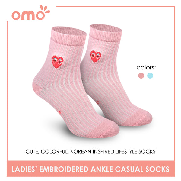 OMO OLCE9203 Ladies Cotton Embroidered Ankle Casual Socks 1 Pair (4759491969129)