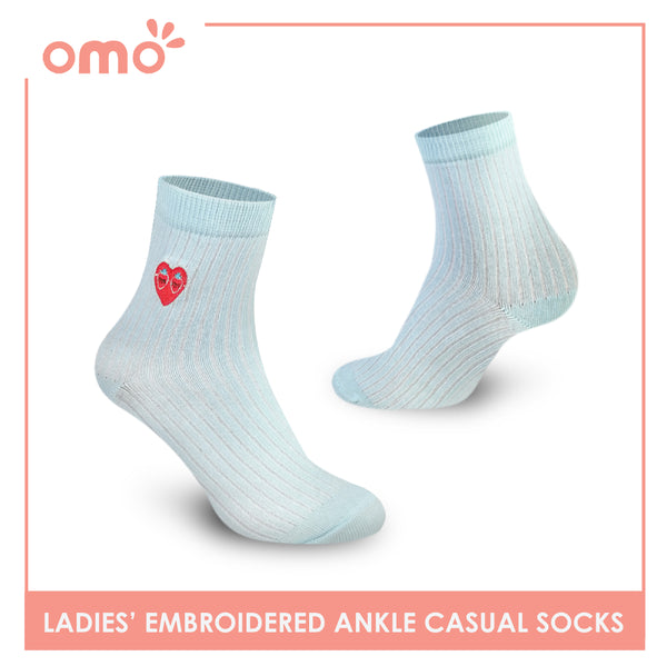 OMO OLCE9203 Ladies Cotton Embroidered Ankle Casual Socks 1 Pair (4759491969129)
