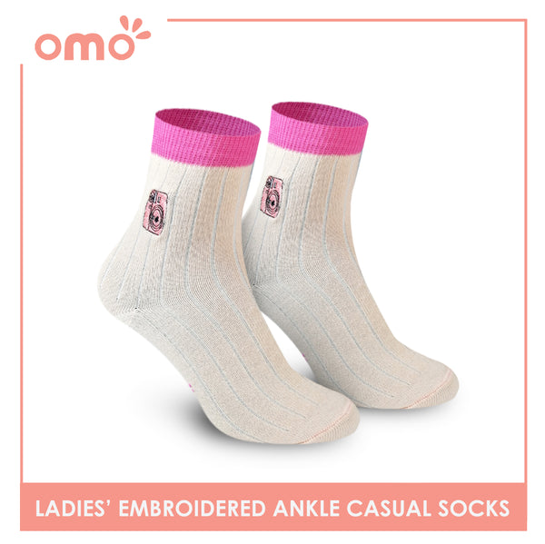 Omo OLCE9209 Ladies Cotton Embroidered Ankle Casual Socks (4759527915625)