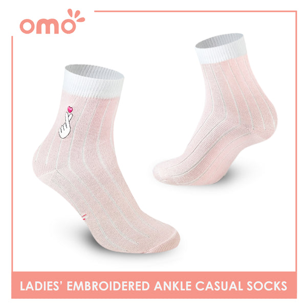 Omo OLCE9209 Ladies Cotton Embroidered Ankle Casual Socks (4759527915625)