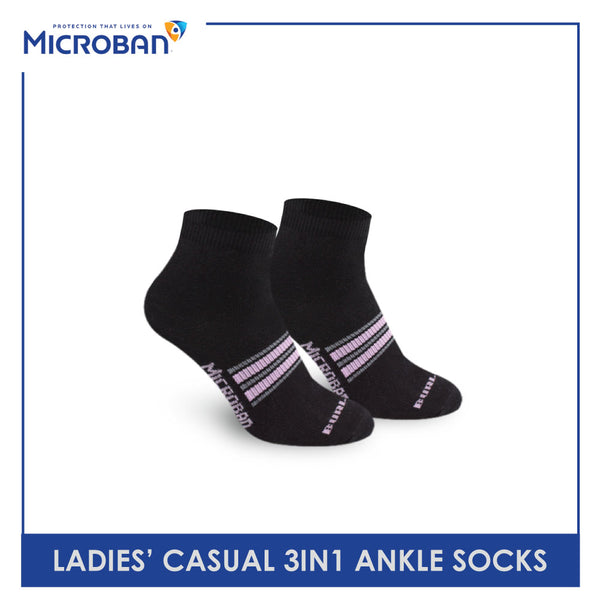 Microban Ladies' Cotton Lite Casual Ankle Socks 3 pairs in a pack VLCG2102