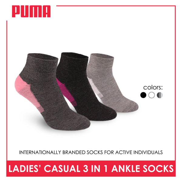 Puma Ladies' Cotton Lite Casual Ankle Socks 3 pairs in a pack PLCKG11