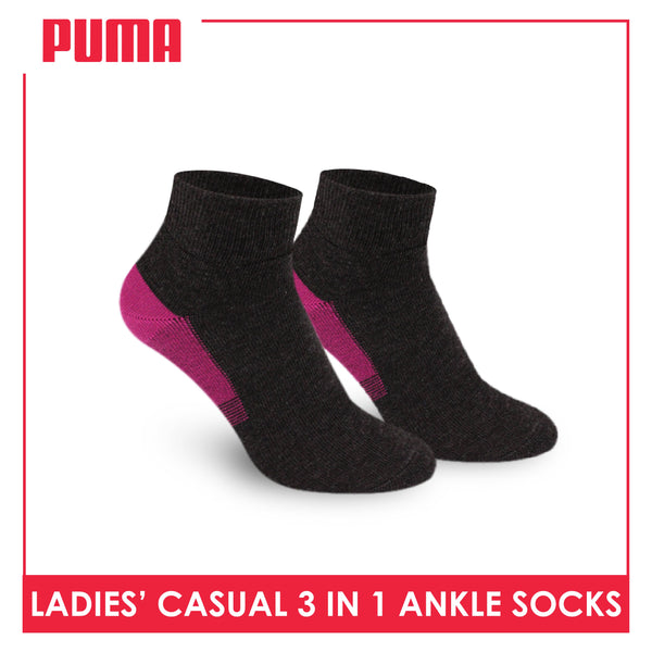 Puma Ladies' Cotton Lite Casual Ankle Socks 3 pairs in a pack PLCKG11