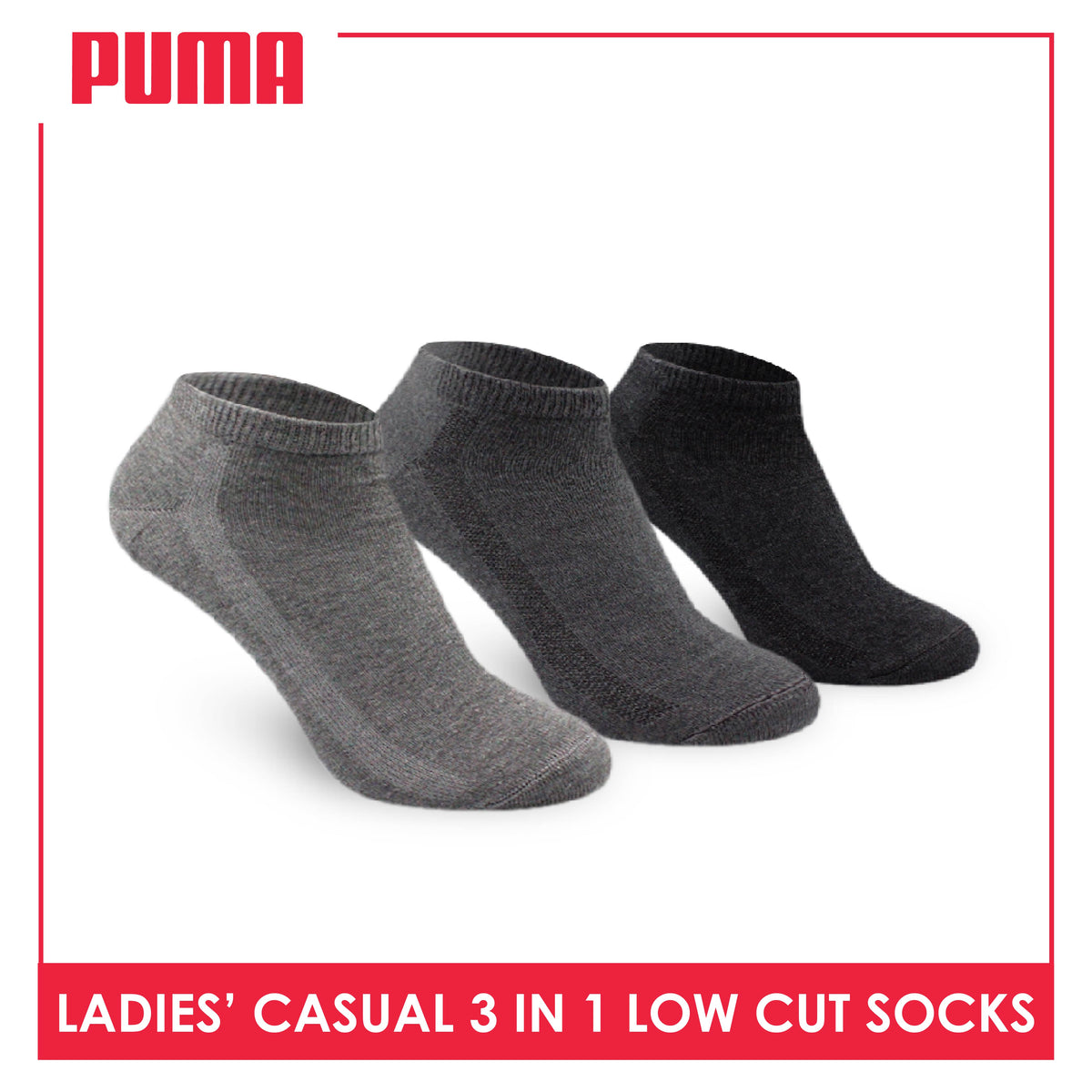 Puma Ladies' Cotton Lite Thin Casual Low Cut Socks 3 pairs in a pack PLCKG12