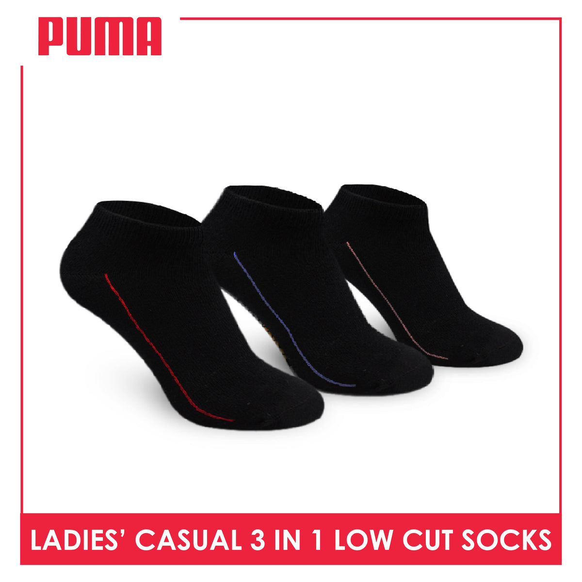 Puma Ladies' Cotton Lite Thin Casual Low Cut Socks 3 pairs in a pack PLCKG12