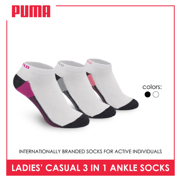 Puma Ladies' Cotton Lite Casual Ankle Socks 3 pairs in a pack PLCKG9