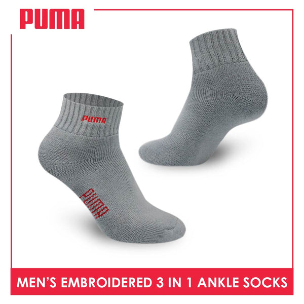 Puma Men's Thick Sports Embroidered Ankle Socks 3 pairs in a pack PMSEG2302