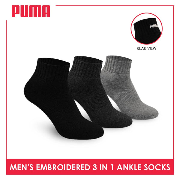 Puma Men's Thick Sports Embroidered Ankle Socks 3 pairs in a pack PMSEG2402