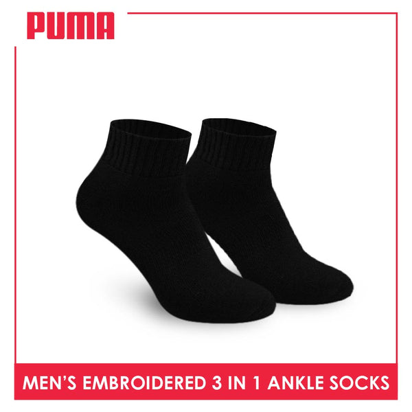 Puma Men's Thick Sports Embroidered Ankle Socks 3 pairs in a pack PMSEG2402