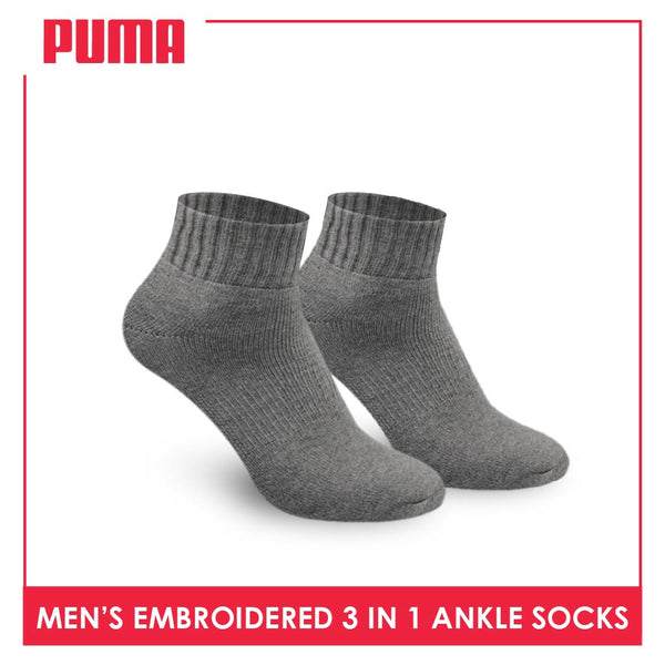 Puma Men's Thick Sports Embroidered Ankle Socks 3 pairs in a pack PMSEG2402