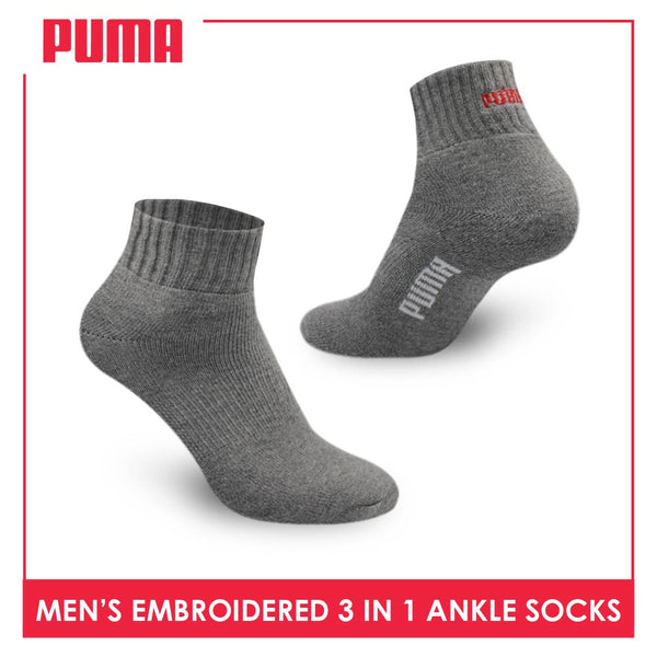 Puma Men's Thick Sports Embroidered Ankle Socks 3 pairs in a pack PMSEG2402