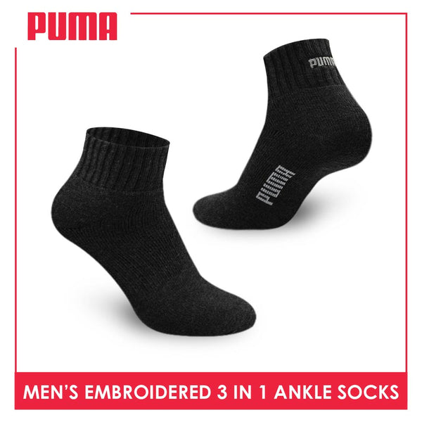 Puma Men's Thick Sports Embroidered Ankle Socks 3 pairs in a pack PMSEG2402